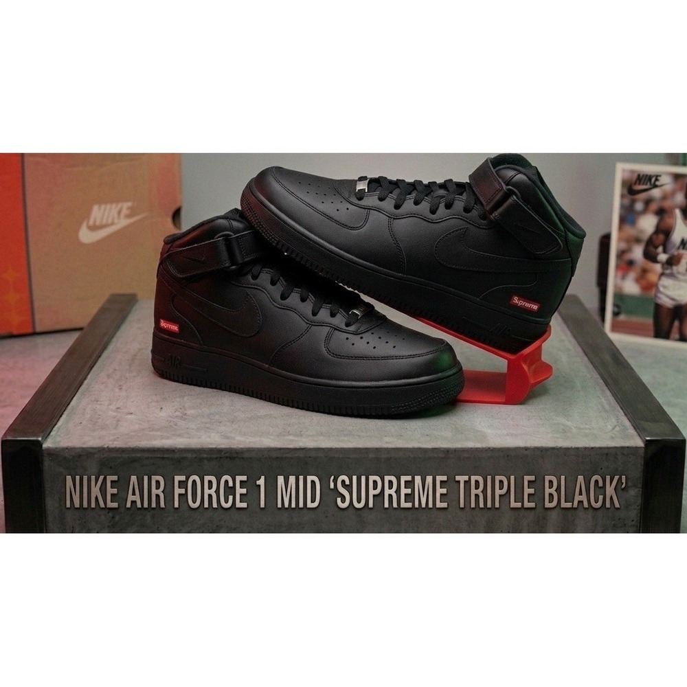 Supreme x Nike Air Force 1 Mid Triple Black‎ FZ8784-001 11.5M VNDS! OG ALL 2024